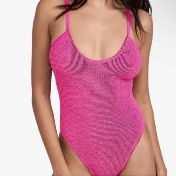Good American Always Fits Sculpt One-Piece Swimsuit Fuchsia Pink- Size 1/2 (S/M) - Picture 1 of 10